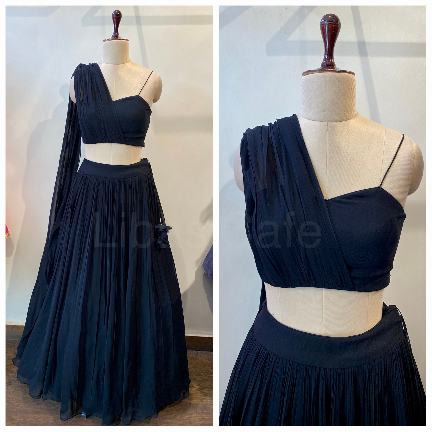 Black Noodle Drape Lehenga